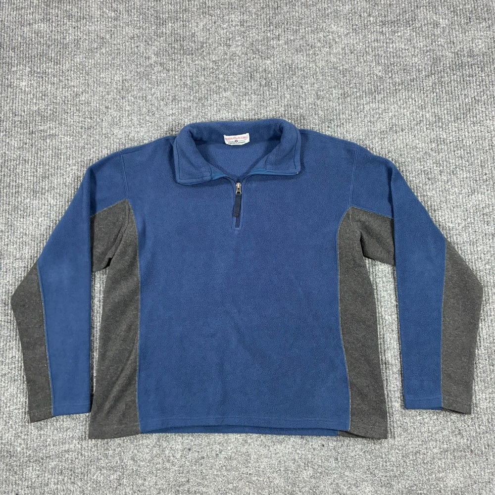 Vintage Boca Classics Quarter Zip Fleece Pullover Size Large Blue Gray Active